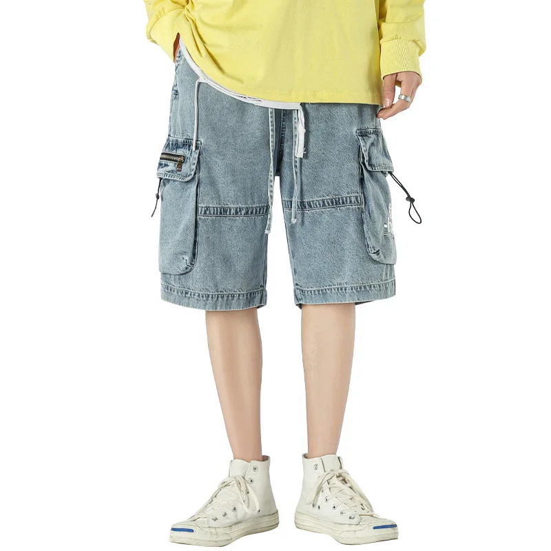 

2021 summer Japanese new men's big pocket tooling jeans pants youth trend casual jeans shorts