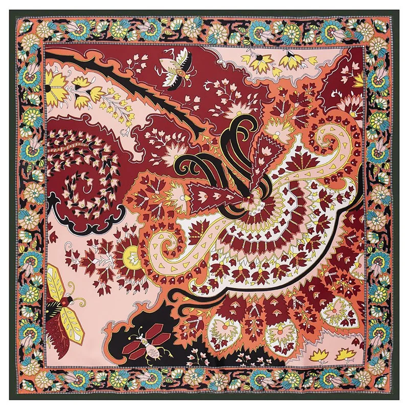 Шелковый шарф POBING 100% роскошный шейный платок с принтом пчелиных листьев