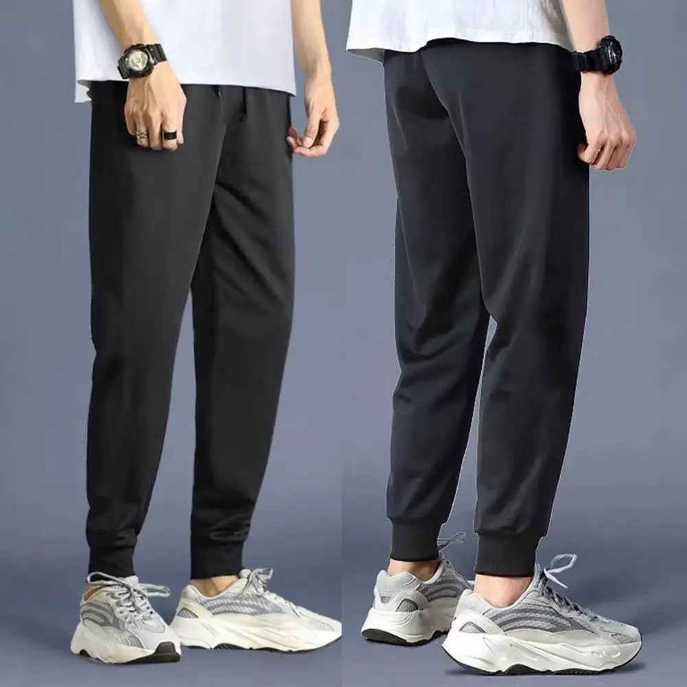 

Pants Fit Slim Stretchy Polyester Fiber Waist Drawstring Trousers for Daily Wear