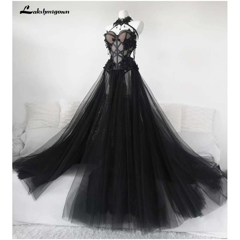 В готическом стиле черные длинные свадебное платье 2021 сексуальное Vestidos De Novia