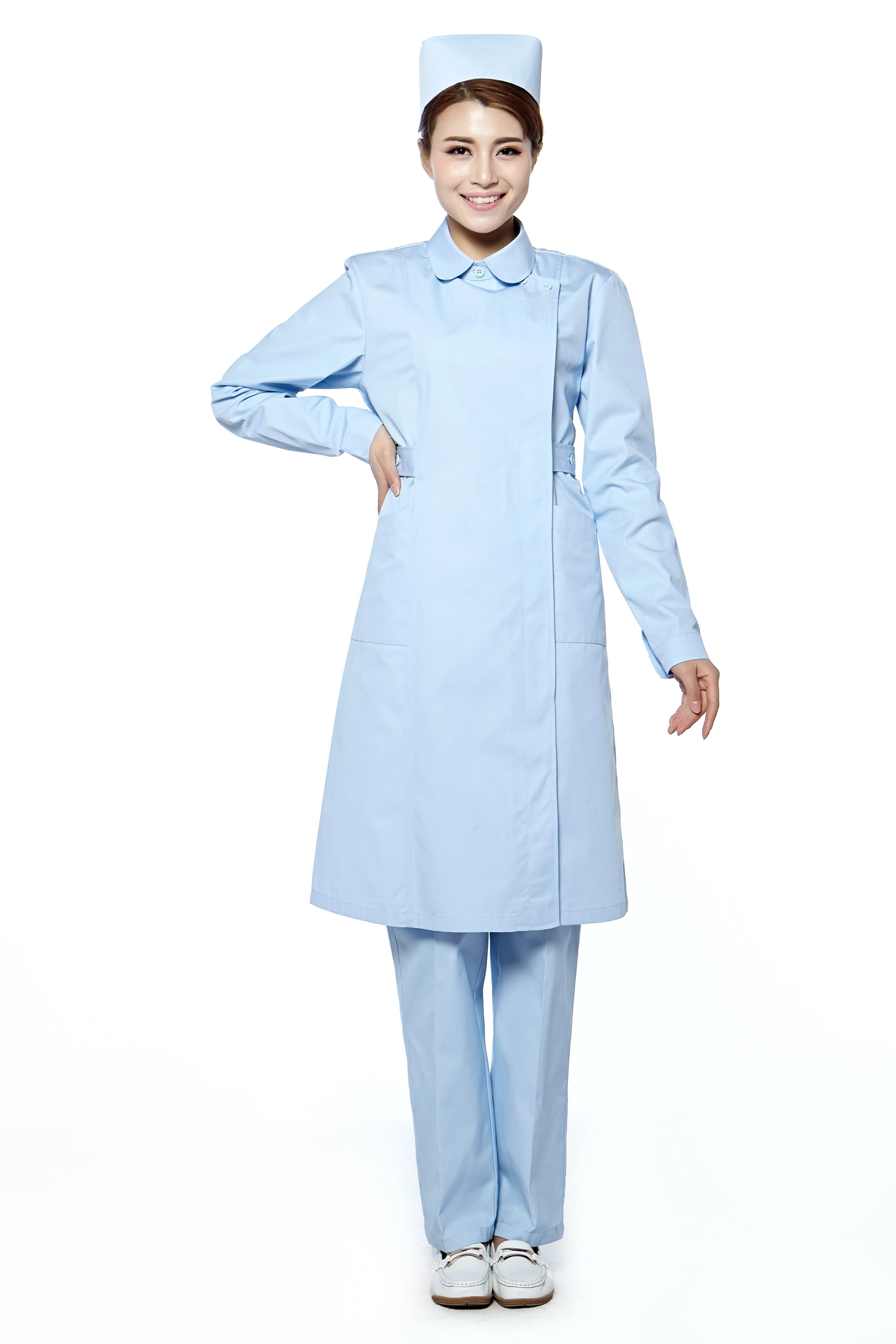 С длинным рукавом синий медсестры платье для Рабочая одежда больниц форма