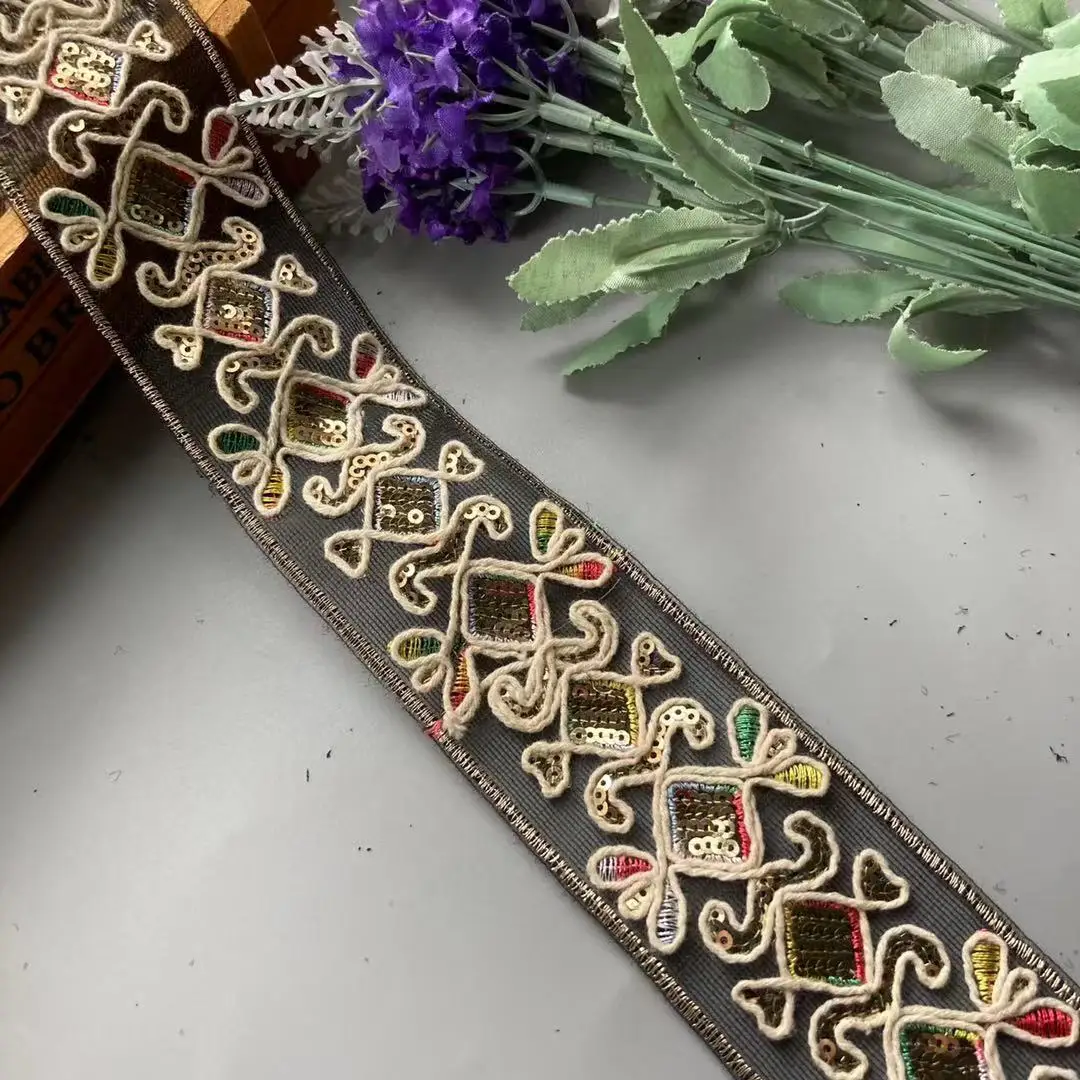 1 ярда кружевная бейка 50 мм разноцветная этническая нить сетка с блестками лямка