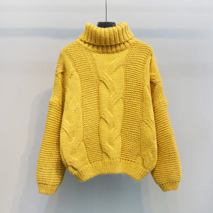

Autumn Winter Short Sweater Women Knitted Turtleneck Pullovers Casual Soft Jumper Fashion Long Sleeve Pull Femme