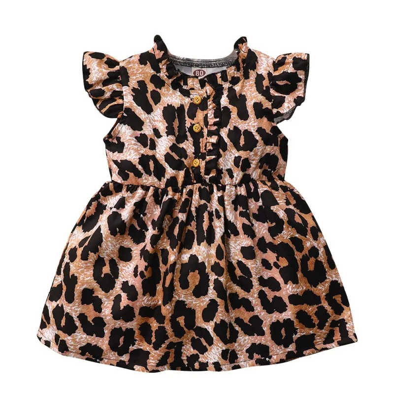 

Платье принцессы для девочек 0-24 месяцев, с леопардовым принтом и летящим рукавом, 2021