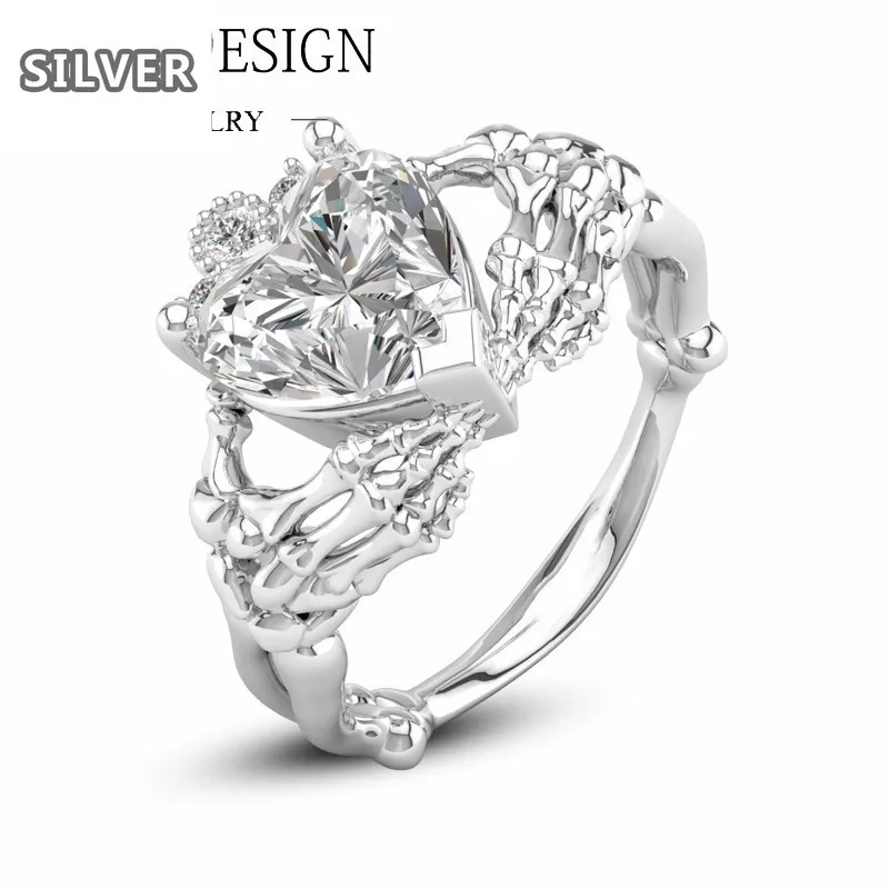 Панк Сердце Готический Скелет дизайн корона руки Clah-Duh Claddagh перстень для женщин