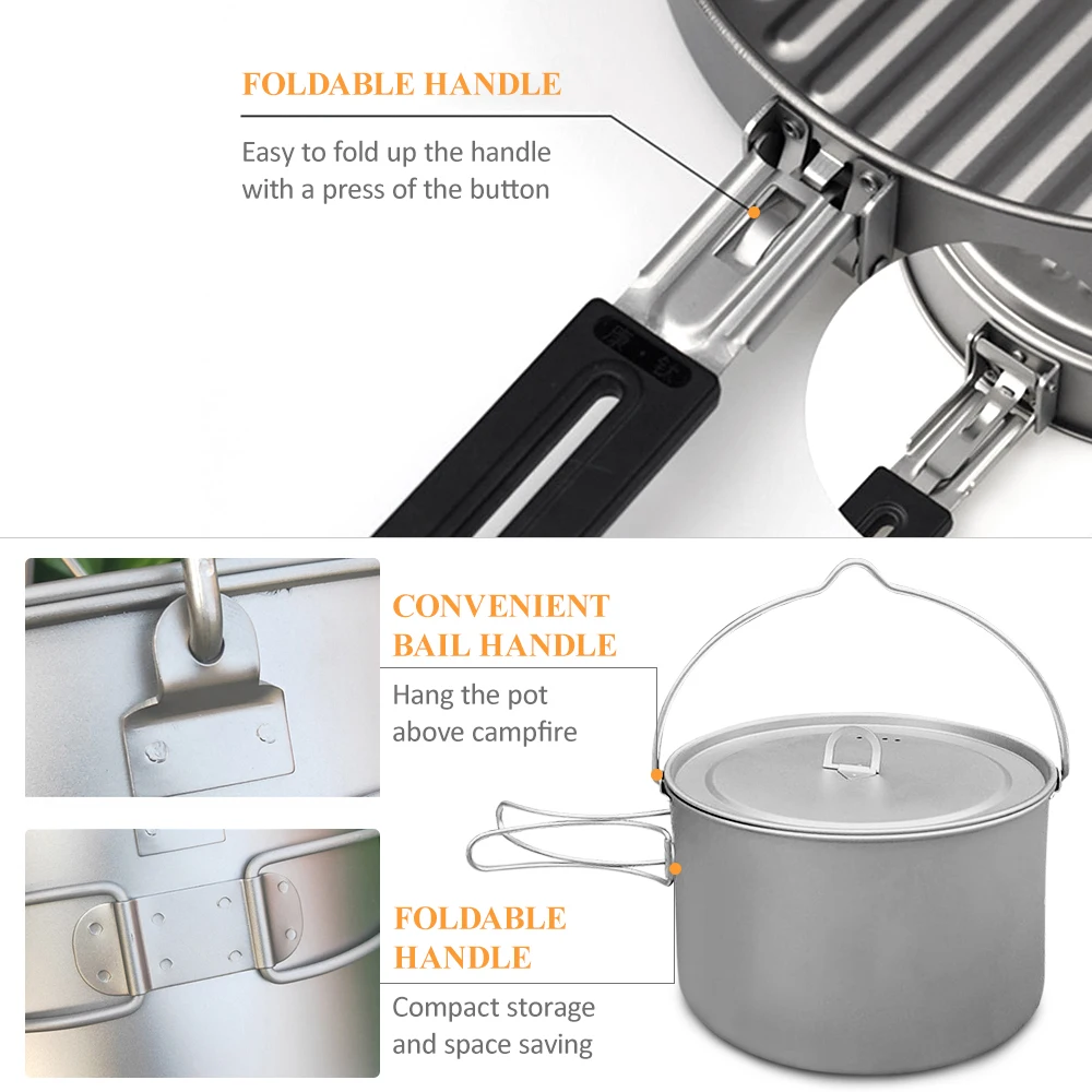 

Lightweight Camping Titanium Cookware Set 2.8L Pot with 1.1L Pan for Outdoor Camping Backpacking Hiking Picnic Cooking Equipment