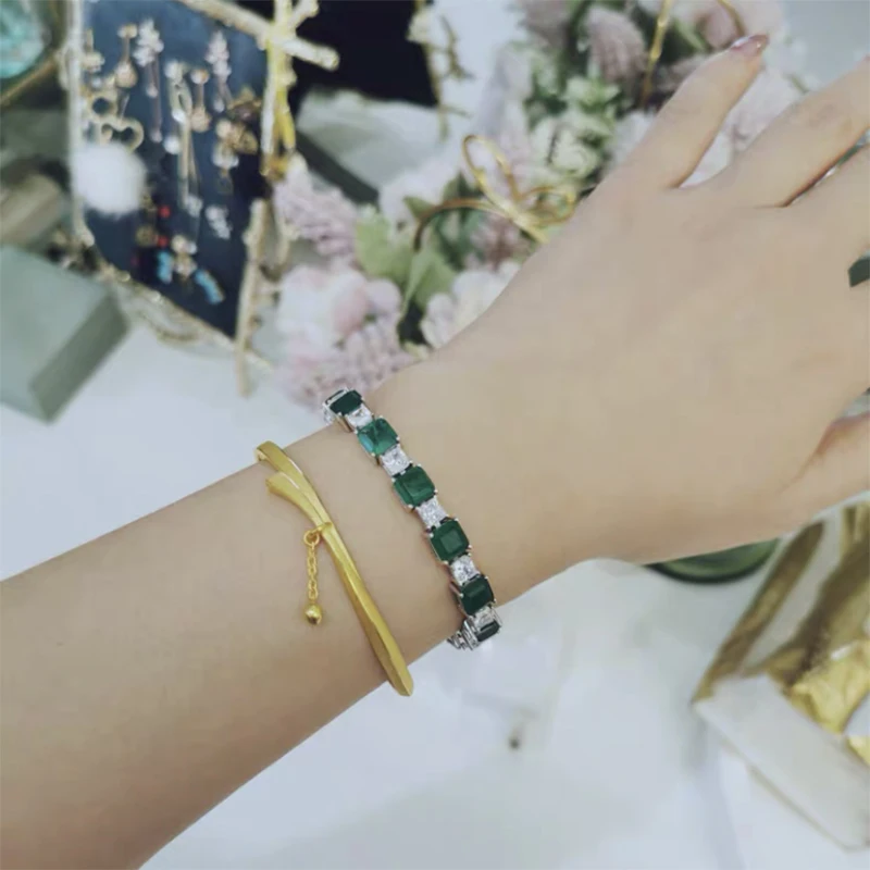 

Realytrust 15-18CM Created Colombian Emerald Ruby Diamond Bracelets for Women 925 Sterling Silver Chain Bracelet Party Jewelry