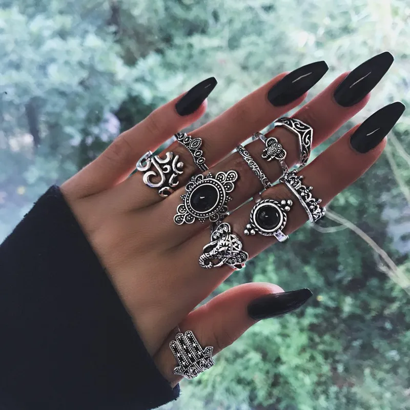 Регулируемое серебряное кольцо в стиле ретро 10 шт./компл.|Кольца| |