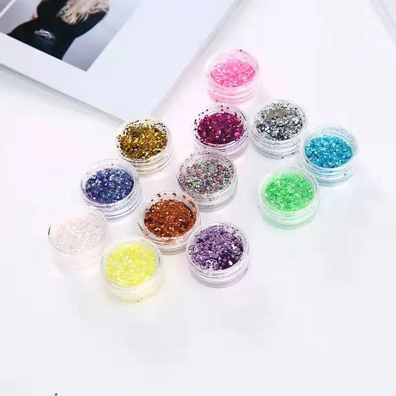 Блестящий серебряный блеск для ногтей шестиугольный порошок лист макияж тела