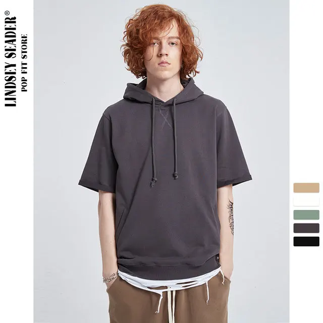 Мужской пуловер в стиле панк рок толстовки с капюшоном одноцветные коротким