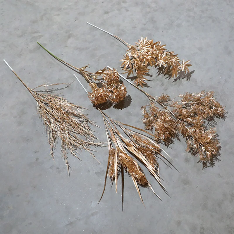 5 шт. искусственный цветок Золотой пластиковый букет противотуманный кленовый