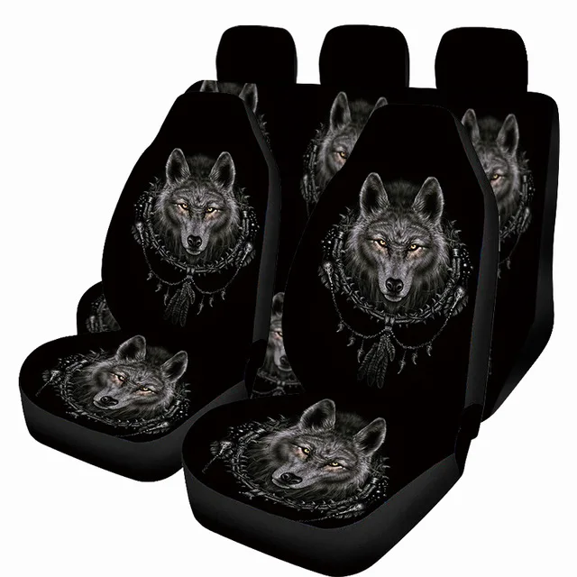 

Aimaao Black Dirty Proof Car Seat Covers Bohemian Wolf Print Saddle Blanket Cover for VW Peugeot 206 207 2008 407 307 308