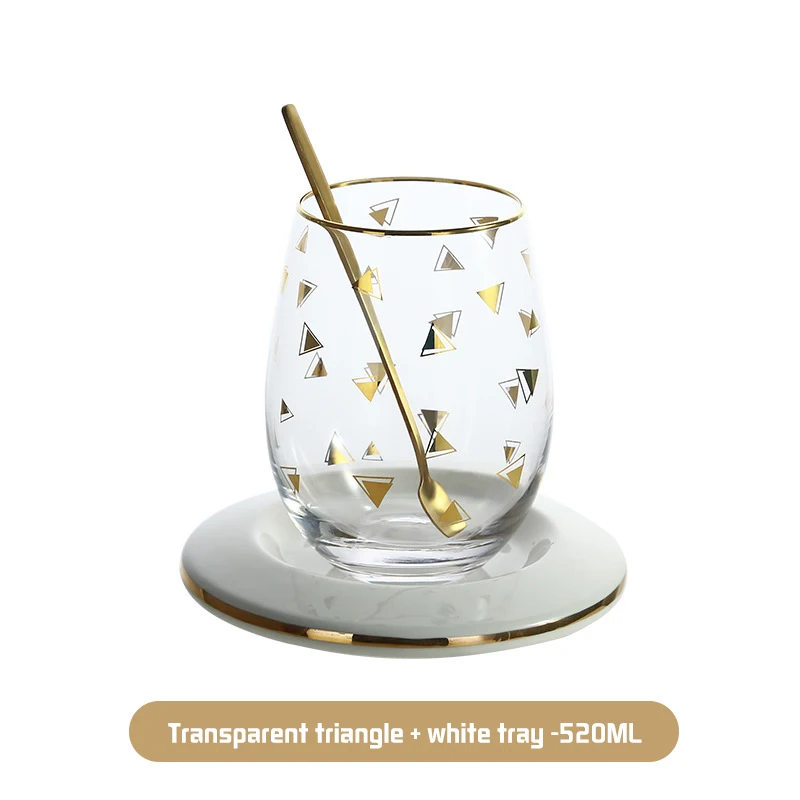 transparent CUP-02 Кофейная кружка Dazzle с золотым краем, круглая горлышко, чашка с поддоном, изолированный стакан для путешествий, вина, чая, шампанского, виски, питьевые очки - Цвет: transparent CUP-02
