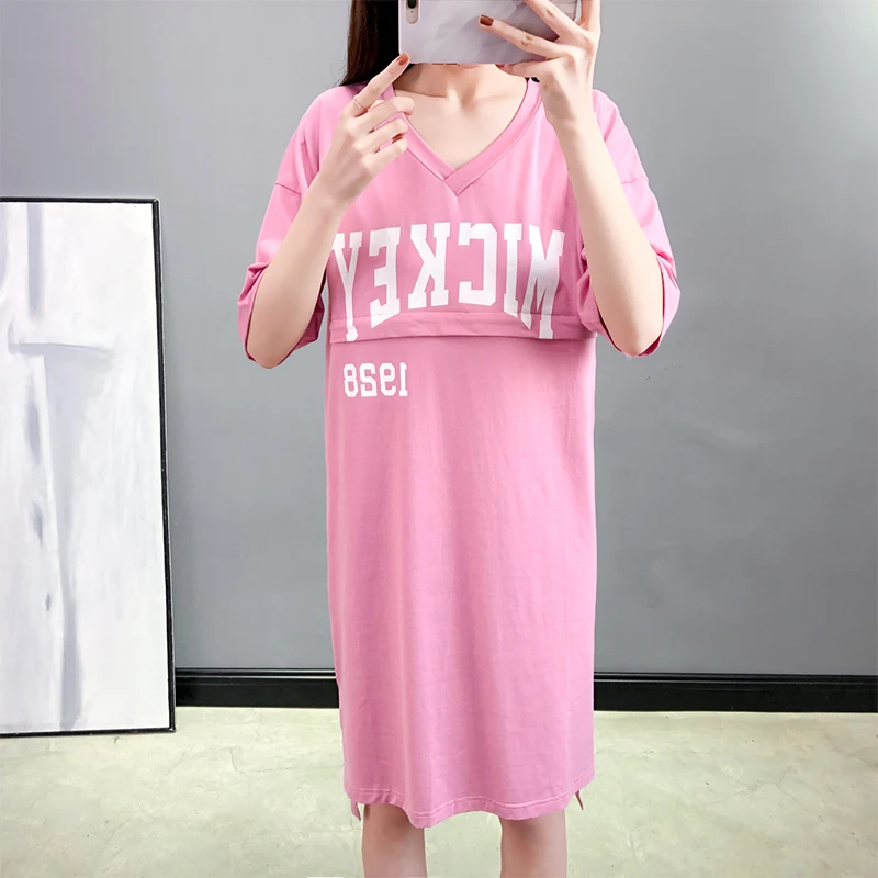 Летнее платье с v образным вырезом и короткими рукавами для кормления Хлопковая