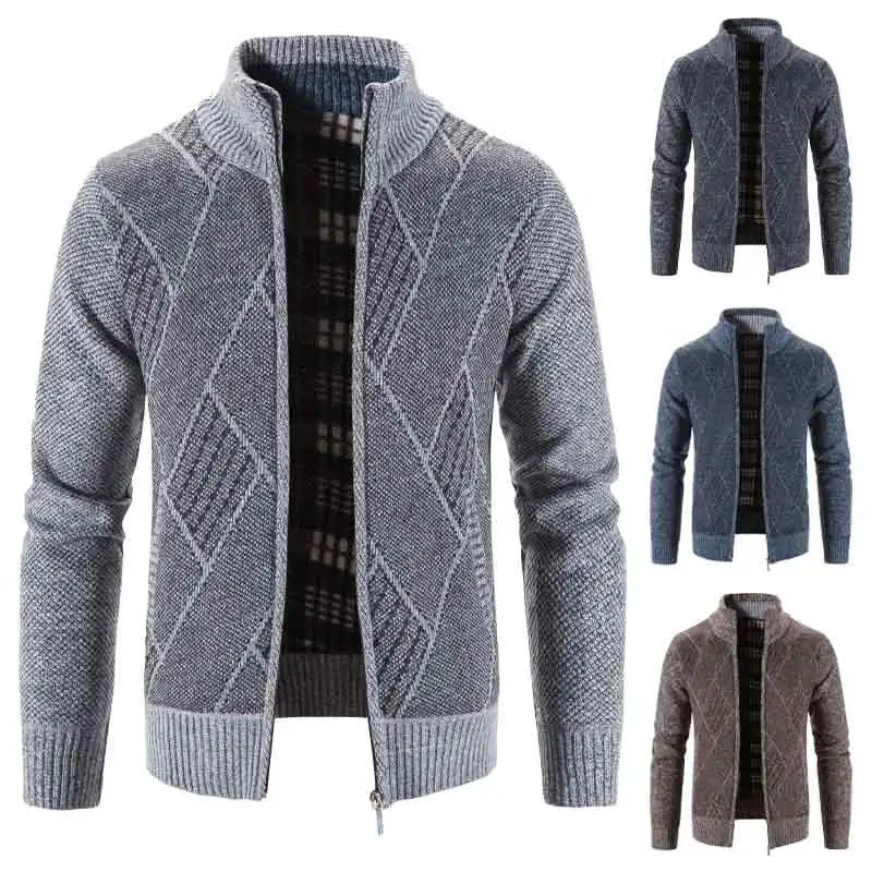 Men Striped Sweater Spring Winter Thick wool Warm Casual Long Sleeve Knitted Jacket Blazer Cardigan Fashion Coat