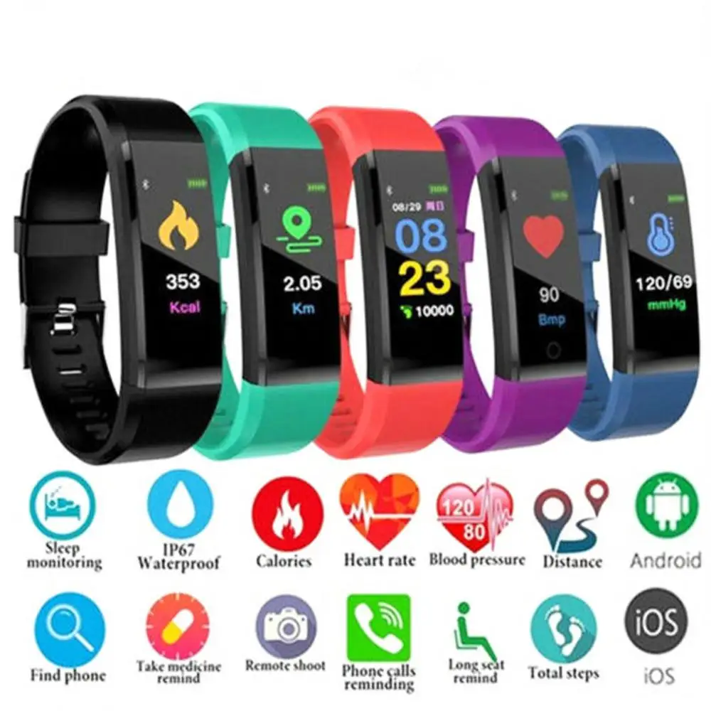 ID115 Plus 115Plus 115 Pro Colour Activity Fitness Tracker Smart Pedometer Wristband Walking Heart Rate Pedometer SmartBand