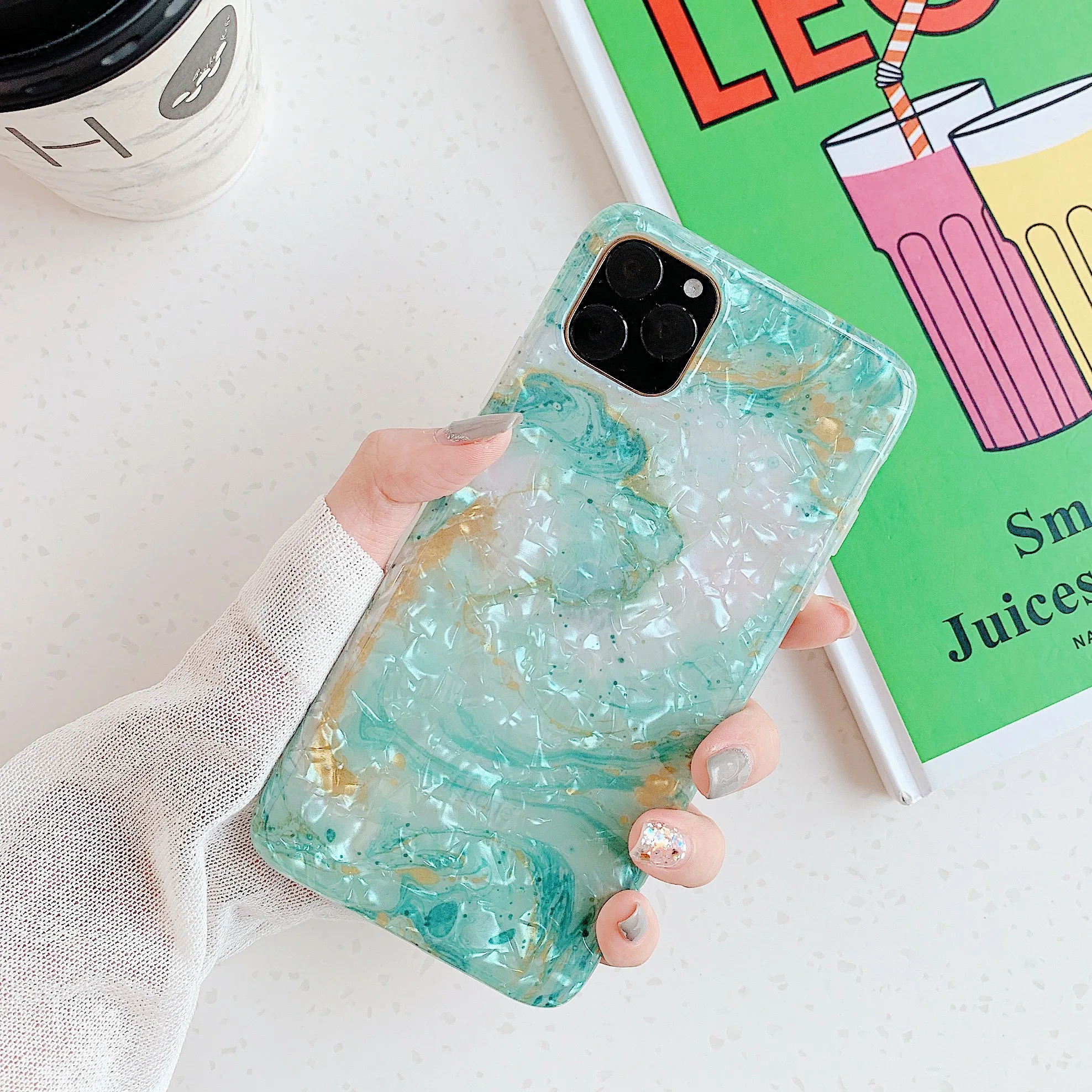 Глянцевый чехол для iPhone 11 Pro зеленого цвета 5 8 6 1 дюйма Роскошный милый мраморный