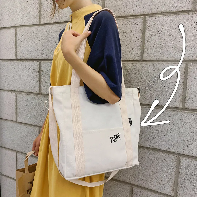 

New embroidery ins Hot Lady Canvas Handbag Casual Totes Shoulder Bag Messenger Bags Women Bucket Bag Book Girl Bolsa Feminina