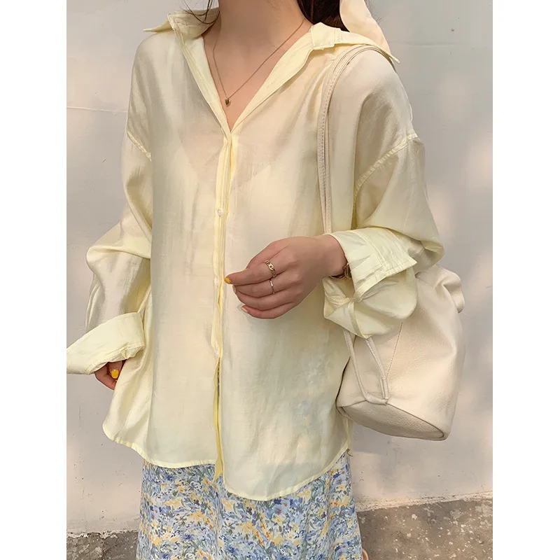 

TVVOVVIN Sunscreen Shirt Women's Summer 2021 New Thin Long Sleeve Loose Single Breasted Casual Lapel Cardigan 8OLI