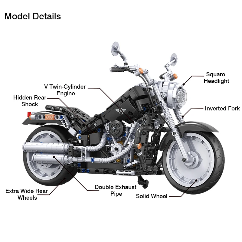 

91025 City Motorcycle Fat Speed Racing Amarican 10269 Motorbike set Building Blocks Creator Expert Car 42063 Toys For Kids Gift