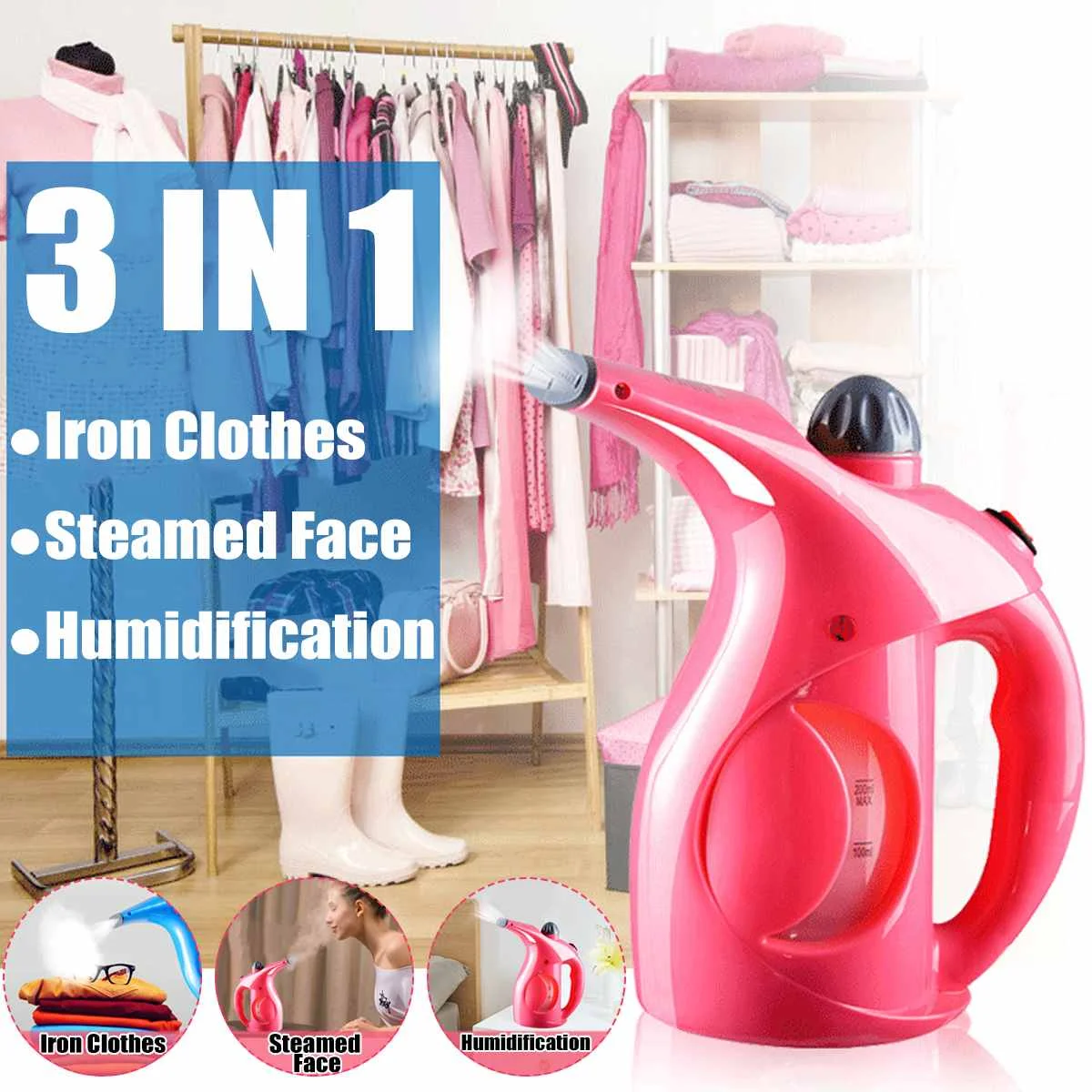 

3 IN 1 Garment Steamer High quality PP 200ml Portable Clothes Iron Steamer Brush multifunction Humidifier Face Steamer Blue EU