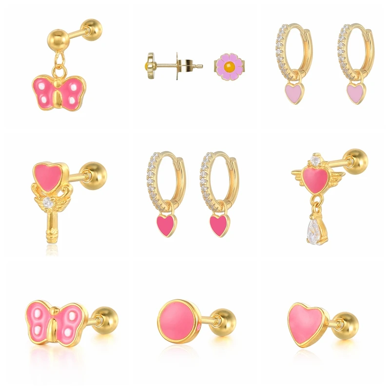 

BOAKO 925 Sterling Silver Earrings For Women Pink Love Earrings Dangle Ear Piercing Pendientes Mom Gift 2021 Trend Vintage