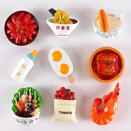 

Stir-fried Chestnuts, Squid And Lobster Dumplings 3D Fridge Magnets Tourism Souvenirs Refrigerator Magnetic Stickers Gift