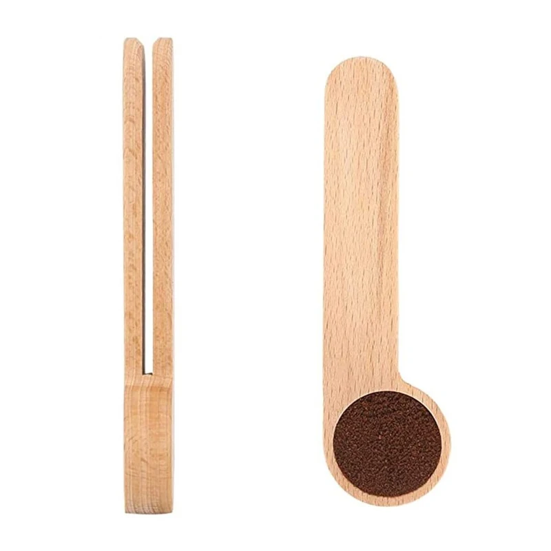 Cuchara de madera maciza de haya para caf&eacute;, cuchara medidora con Clip para bolsa, regalo, venta al por mayor, 100 unids/lote-1
