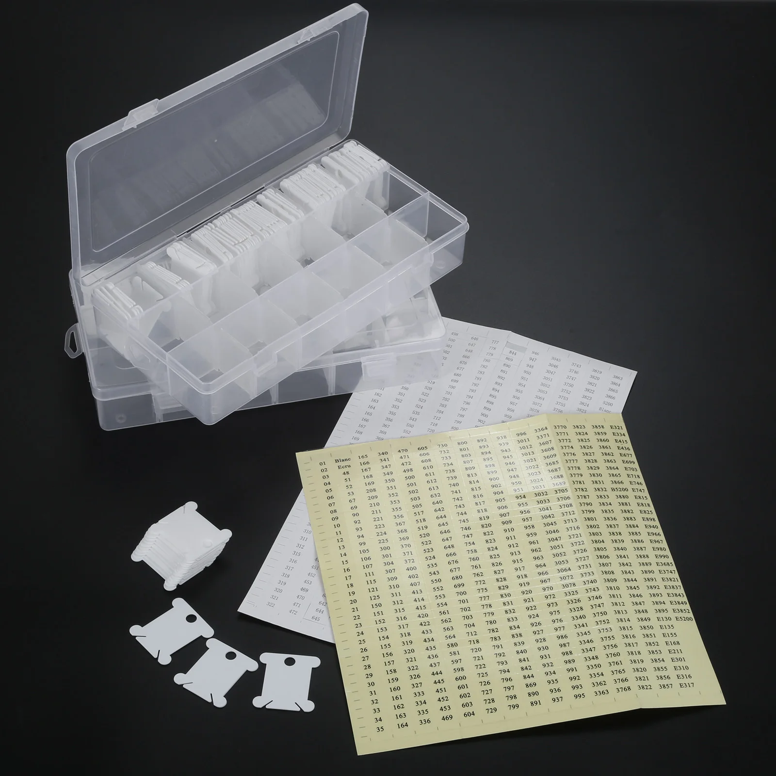

18 ячеек коробка-органайзер для вышивки нитью, 100 шт. белая пластиковая доска для ниток, 1 наклейка, инструмент для вышивания крестиком