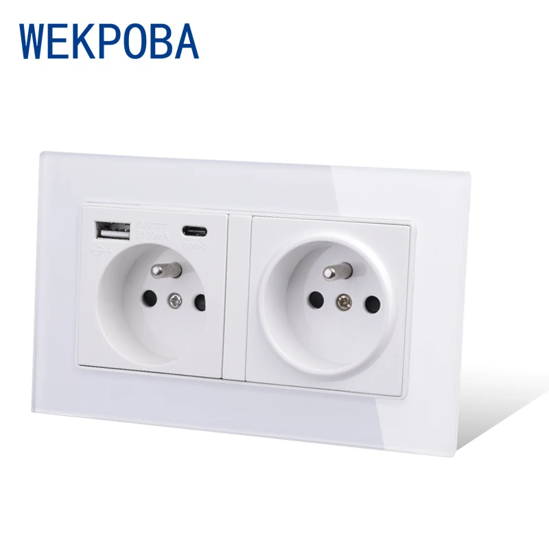 WEKPOBA французская полированная стандартная настенная розетка с заземлением USB Type A