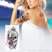 fashion women girl waterproof temporary tattoo skull sticker black roses design flower arm body art fake tattoo sticker men