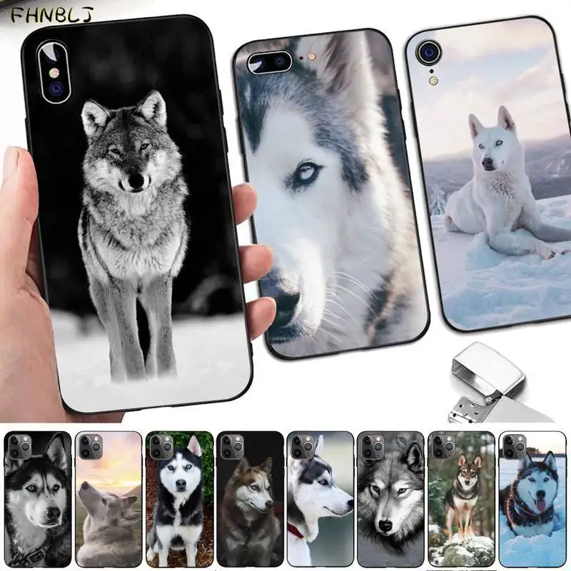 

Animal Wolf Husky Dog Puppy Black TPU Soft Phone Case for iphone 13 8 7 6 6S Plus X 5S SE 2020 XR 11 12 pro XS MAX