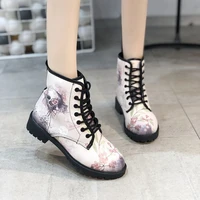 2021womens autumn and winter new martin boots british fashion womens tooling boots skull and flower print high top boots