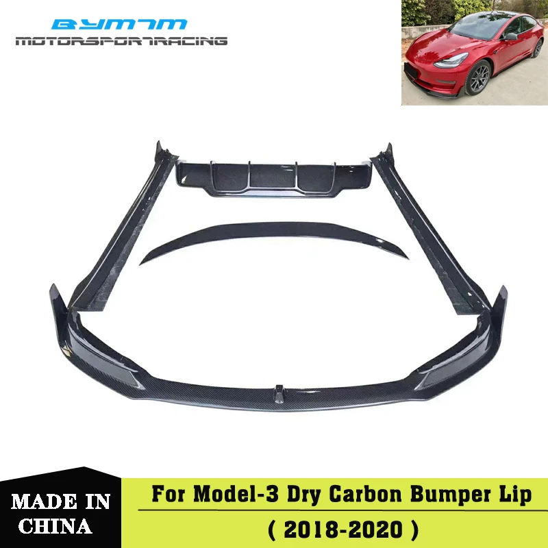 

Автомобильные аксессуары, Бампер Из Натурального сухого углеродного волокна, передняя губа, задний диффузор, спойлер, боковая юбка для Tesla Model 3