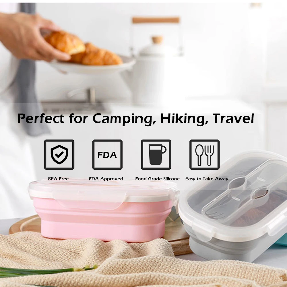 Складная Силиконовая коробка для завтрака наборы чашек портативная силиконовая