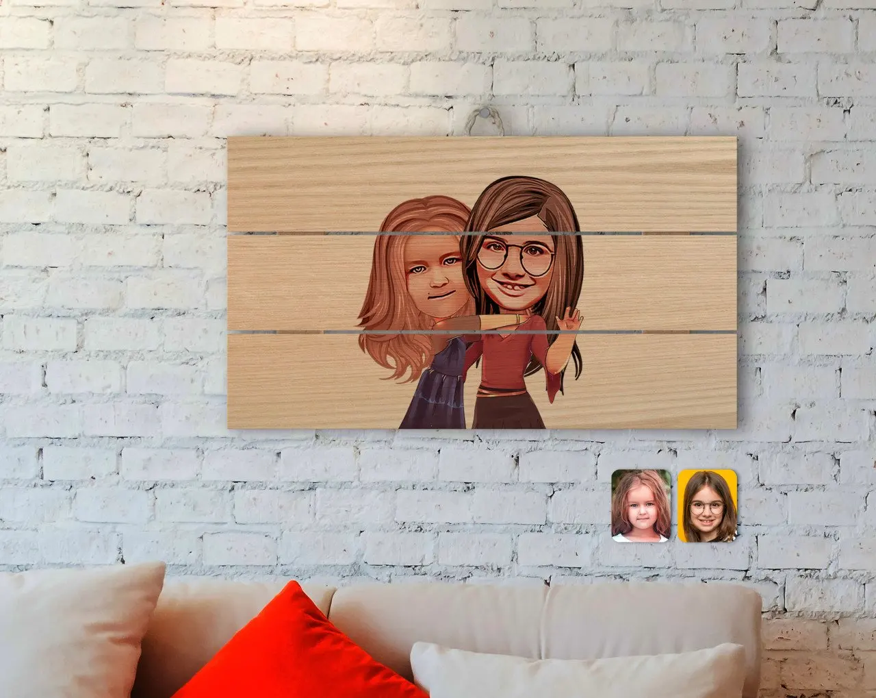 

Personalized Sisters Caricature Of Authentic Wooden Pallet Tablo-6