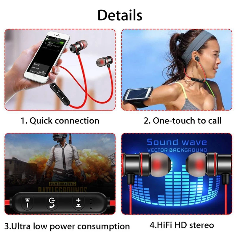 Беспроводные Bluetooth 5 0 наушники спортивные стереонаушники с креплением на шею Ipx5
