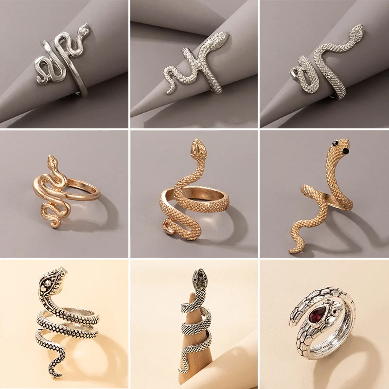 

Snake Ring Retro Punk Openning Ring Vintage Frog Round Crystal Jewelry Rings for Women Men Silver Color Unisex Daily Hand Decor