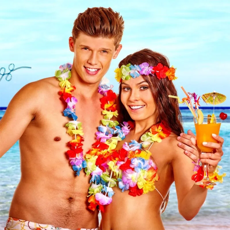 

36pcs Party Decoration Hawaiian Artificial Flower Leis Garland Necklace Summer Tropical Party Decoration Wedding Wreath