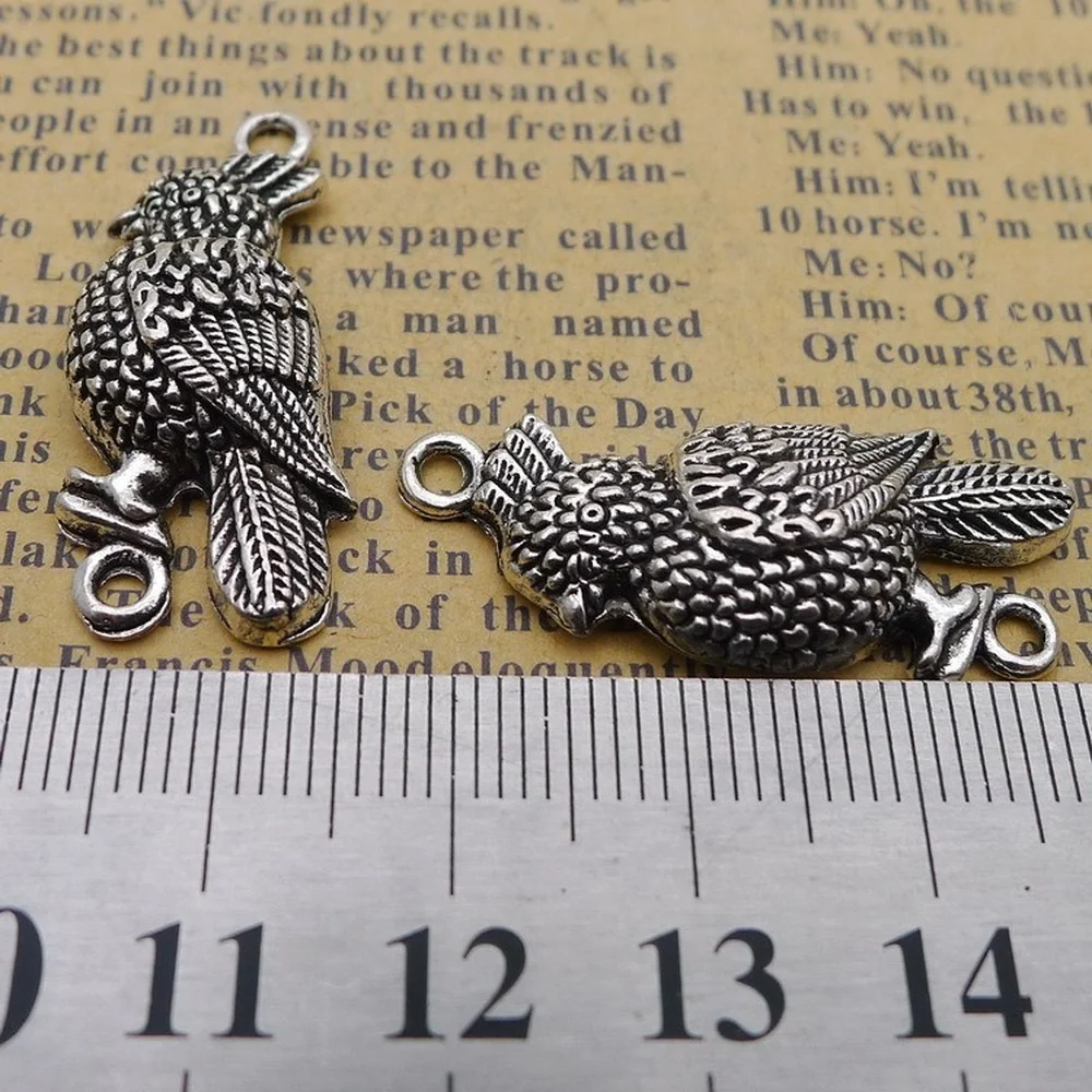

100pcs Parrot Charms 14mm x 33mm DIY Jewelry Making Pendant Antique Silver Color
