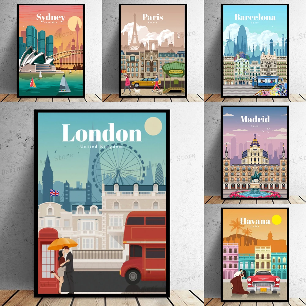 Карта города стандартная Нью-Йорк Париж Испания Скандинавская Настенная картина