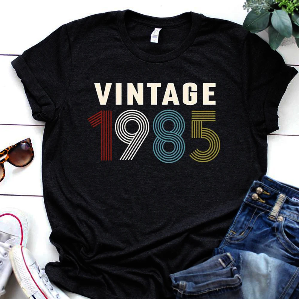 

Vintage 1985 Hipster O-neck Tees Funny Short Sleeve Tops T Shirt Women Aesthetic Streetwear Birthday Party T-shirt
