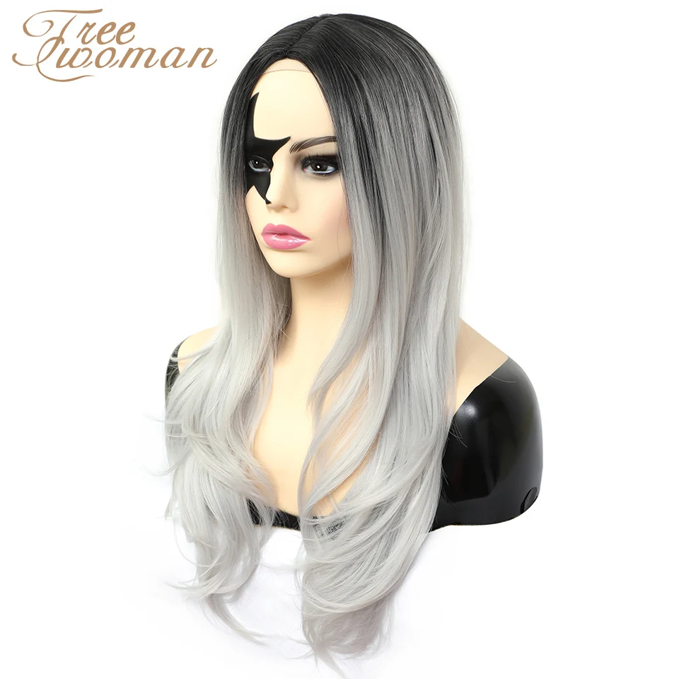 Волнистые Серебряные парики FREEWOMAN 16 дюймов синтетические для женщин длинные
