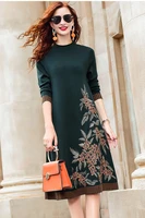 embroidered knitted dress female spring 2021 new cultivate ones morality show thin round neck long sleeve sweater
