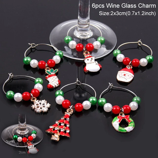 6pcs Wine glass ring Санта Клаус мультфильм флаг рождественские украшения для дома рождественские подарки Рождество Noel год - Цвет: 6pcs Wine glass ring