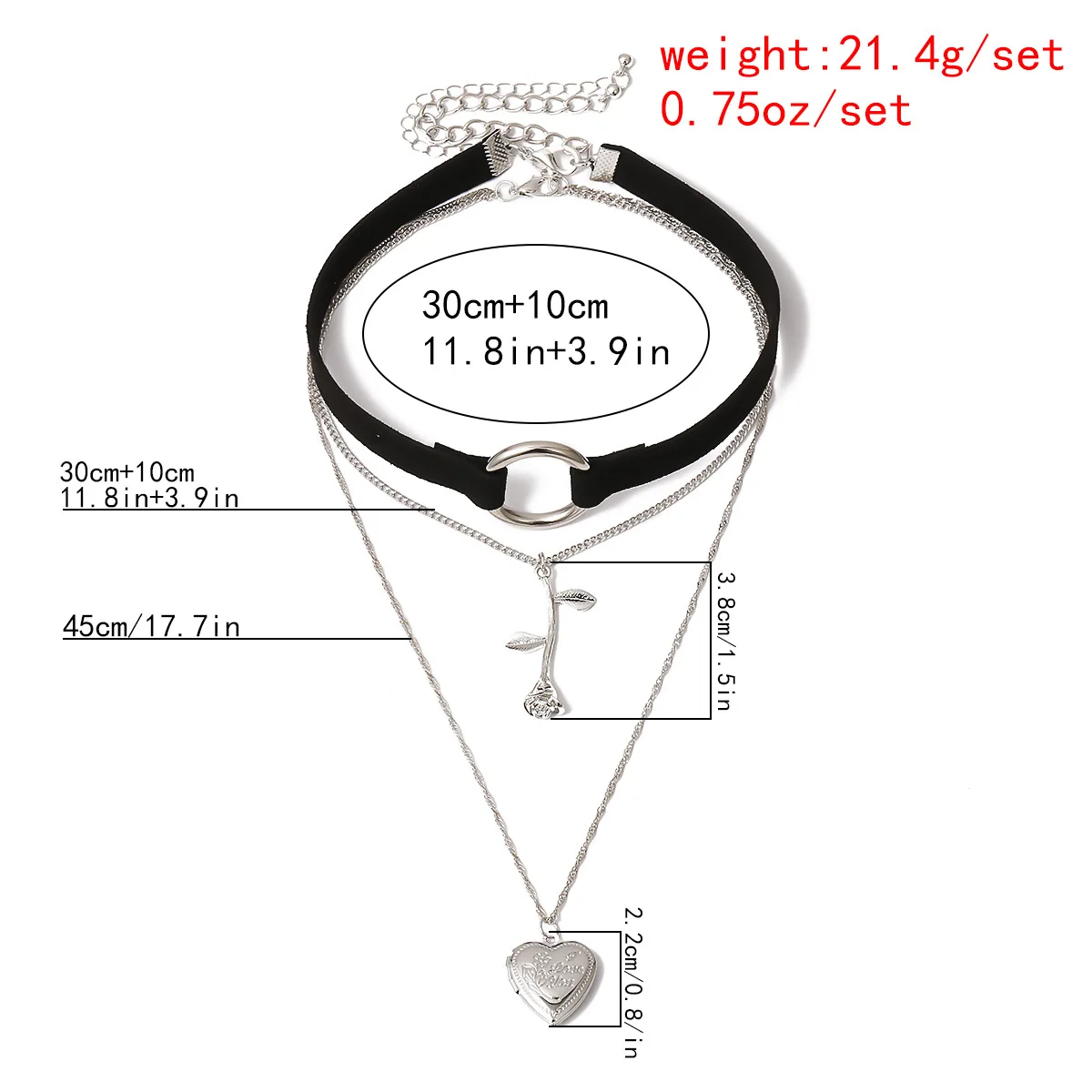 

Fashion Black Velvet Chokers Multilayer Silver Color Thin Chain Flower Heart Pendant Necklaces Jewelry For Women