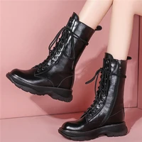 2021 platform creepers women lace up genuine leather ankle boots female high top round toe oxfords shoes knitting casual shoes