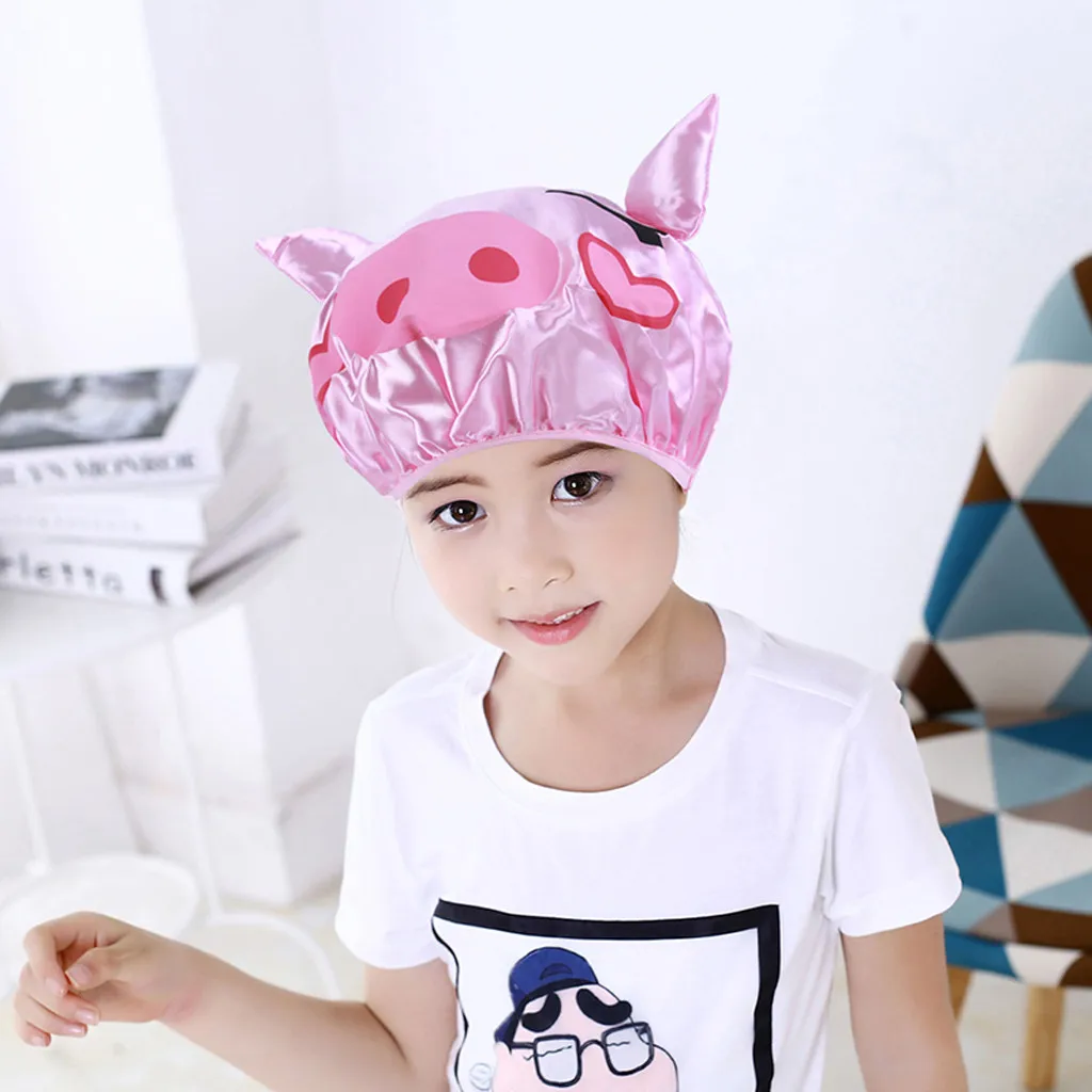 

Baby Satin Bonnet Touca De Banho Baby Shower Cap Double-layer Children Cartoon Waterproof Shower Cap Cute Baby Bath Cap