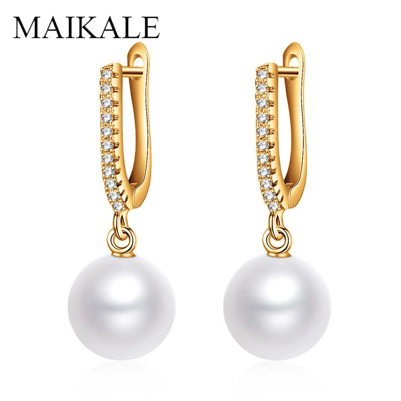 Женские серьги-гвоздики с жемчугом MAIKALE Длинные круглые серьги в Корейском стиле