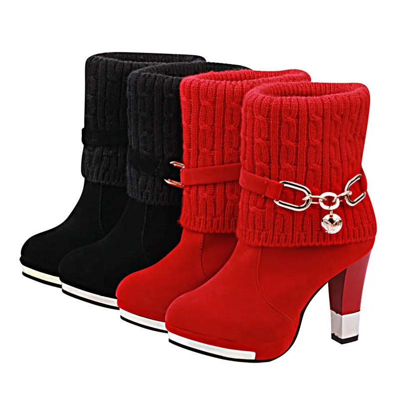 

A2021luxury Botas femininas de salto alto e bico fino, sapatos curtos de outono e inverno, em preto e vermelho, venda imperdível